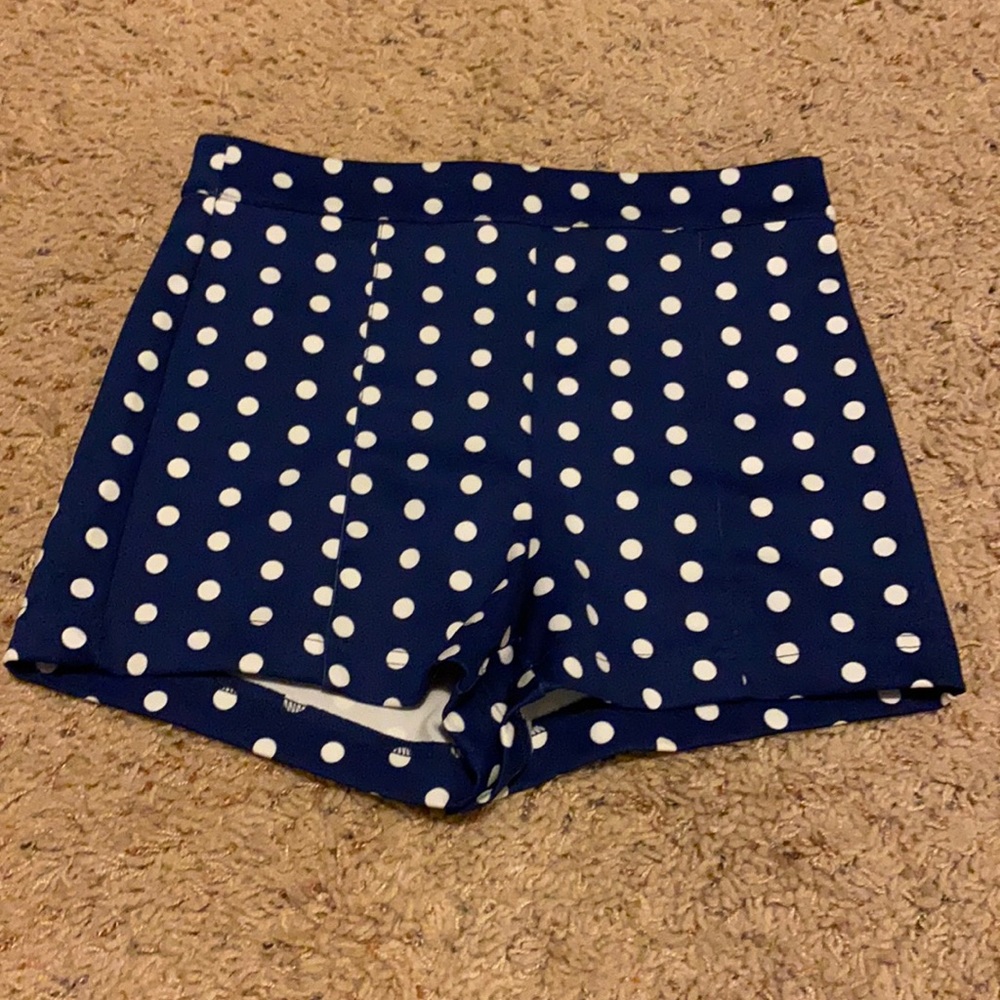 Blue and White Dotted High Waisted Hot Pants